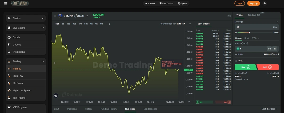 Trading Section JoyCasino.